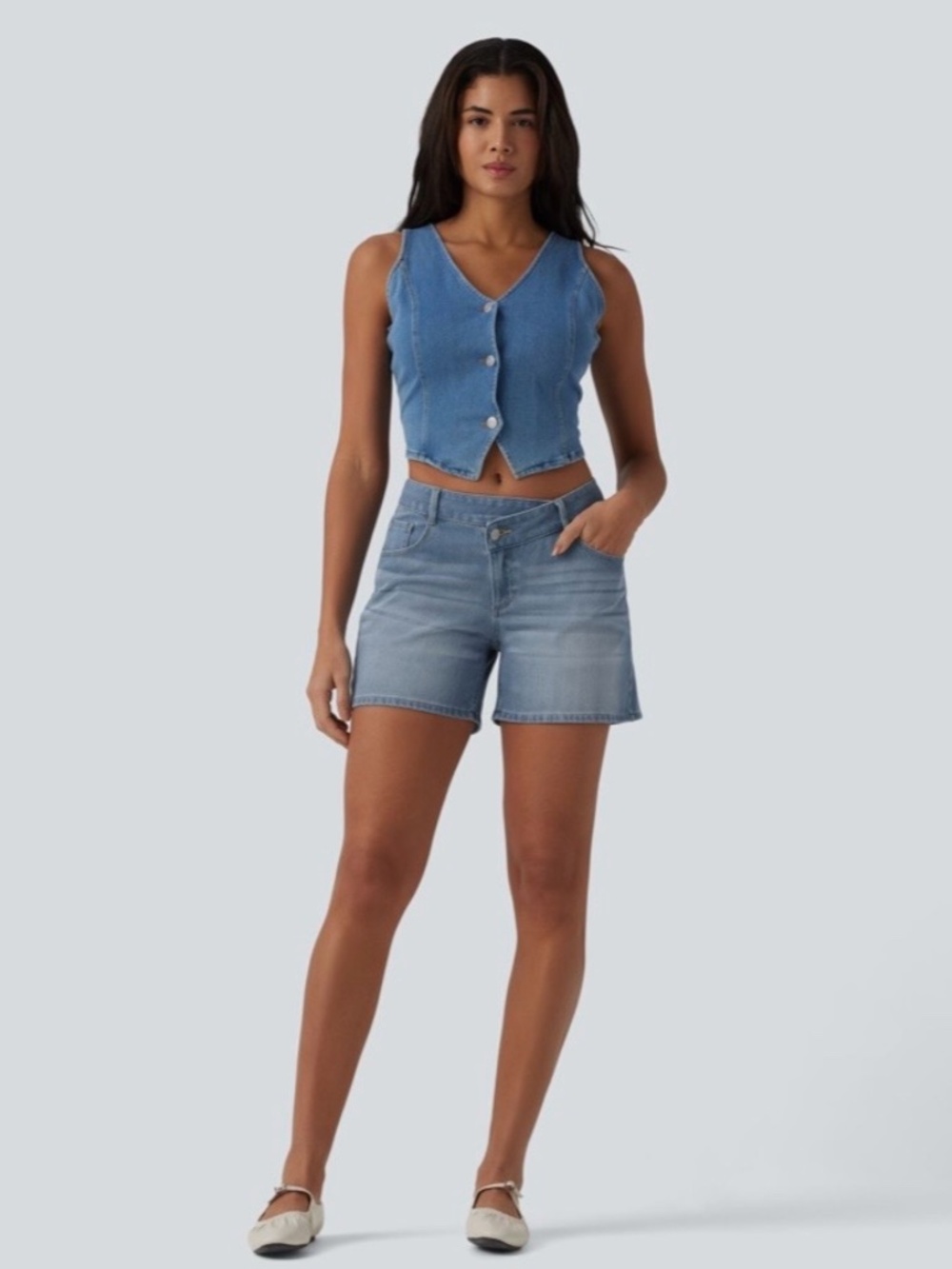 HALARA Flex™ Asymmetric Low Rise w/ Pockets Washed Malibu Blue Shorts Sz XL